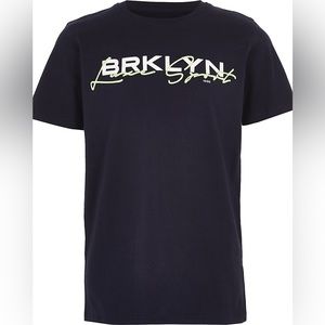 River Island Boys Navy 'BRKLYN' Printed Short Sleeve T-Shirt
